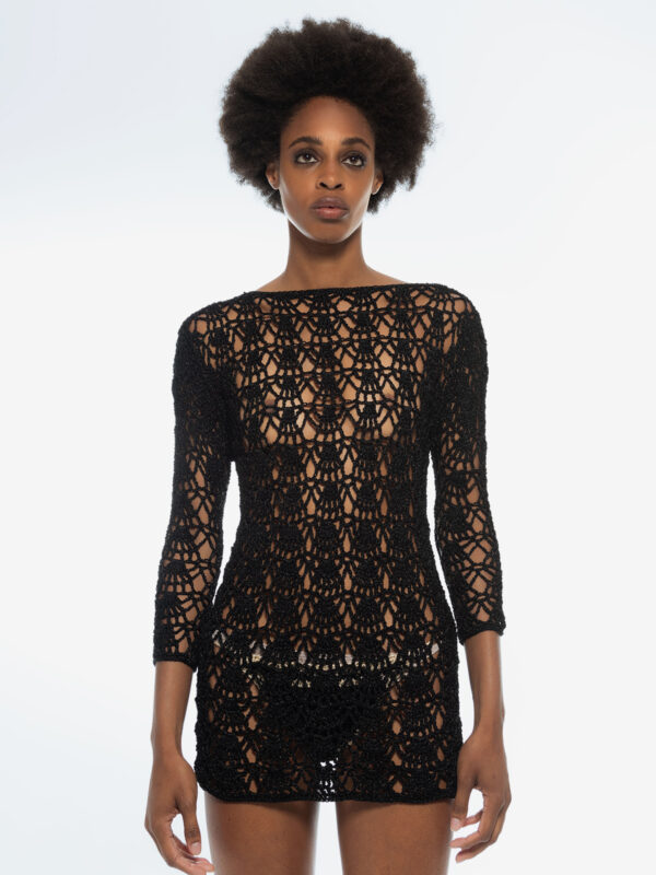 Shell Deep LS V MiniDress • Handmade Crochet